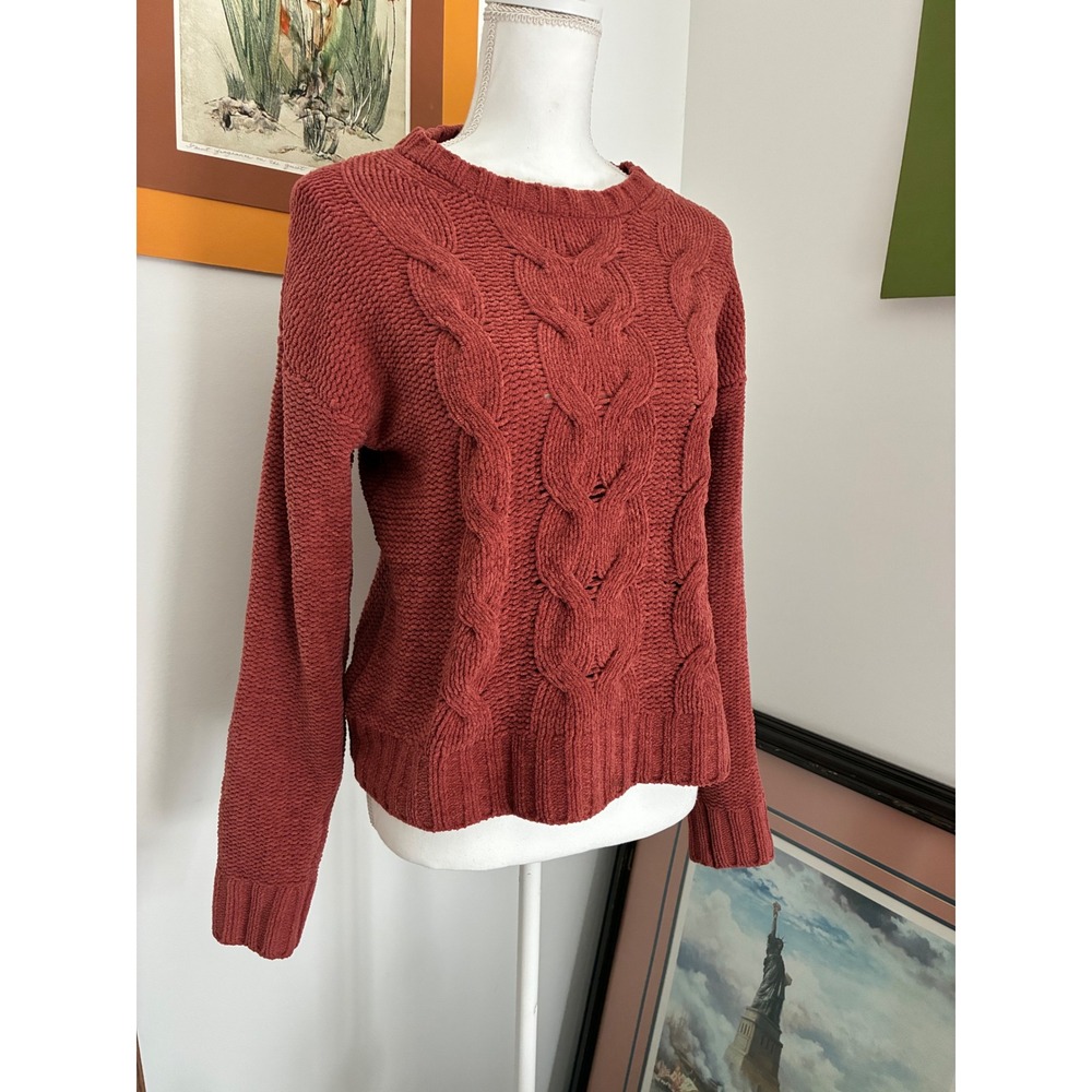 American Eagle Cable Knit Sweater Womens XS Rust Red Excellent Chunky Crewneck